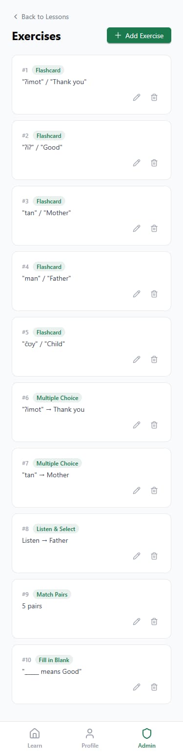 Exercise builder — create exercises visually