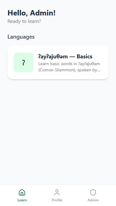 Student view — pick a language and learn